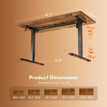 FEZIBO 48 x 24 Inchs Electric Standing Desk, Height Adjustable, Sit Stand Up, Computer Office Desk with Splice Board, Black Frame/Rustic Brown Top