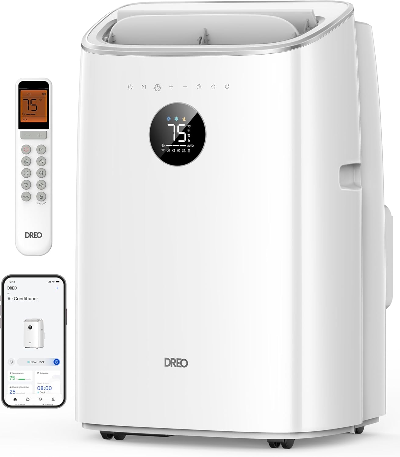 DREO Portable Air Conditioner 318S, 8000 BTU ASHRAE (5000 BTU DOE) Smart AC Unit for Bedroom with Drainage-free Cooling, Fan&Dehumidifier 3 in 1, APP/Voice/Remote, Quiet Standing AC for Room Indoors
