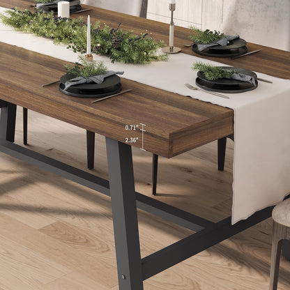 GarveeHome Industrial Dining Table for 6-8 People, 70.87" Long Large Kitchen Table with Sturdy Metal Frame, Rectangular Counter for Dinner, Kitchen, Dining Room (Brown, 71" Non-extendable)