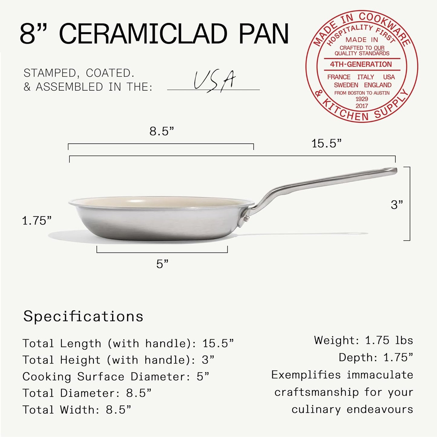 Made In Cookware - 3-Piece (Includes 8", 10", 12") Ceramic Non Stick Frying Pan Set (Discontinued CeramiClad 1.0) - 5-Ply Stainless Clad with Stay-Cool Handle - Professional Cookware