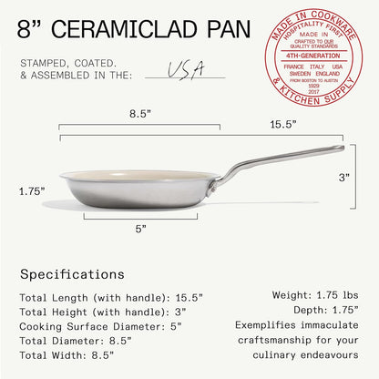 Made In Cookware - 3-Piece (Includes 8", 10", 12") Ceramic Non Stick Frying Pan Set (Discontinued CeramiClad 1.0) - 5-Ply Stainless Clad with Stay-Cool Handle - Professional Cookware