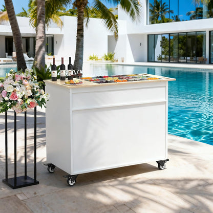 GDLF Charcuterie Cart with Stainless Steel Food Pans, Mobile Pizza Topping & Salad Bar Station, Buffet Serving Table for Home, Party & Catering