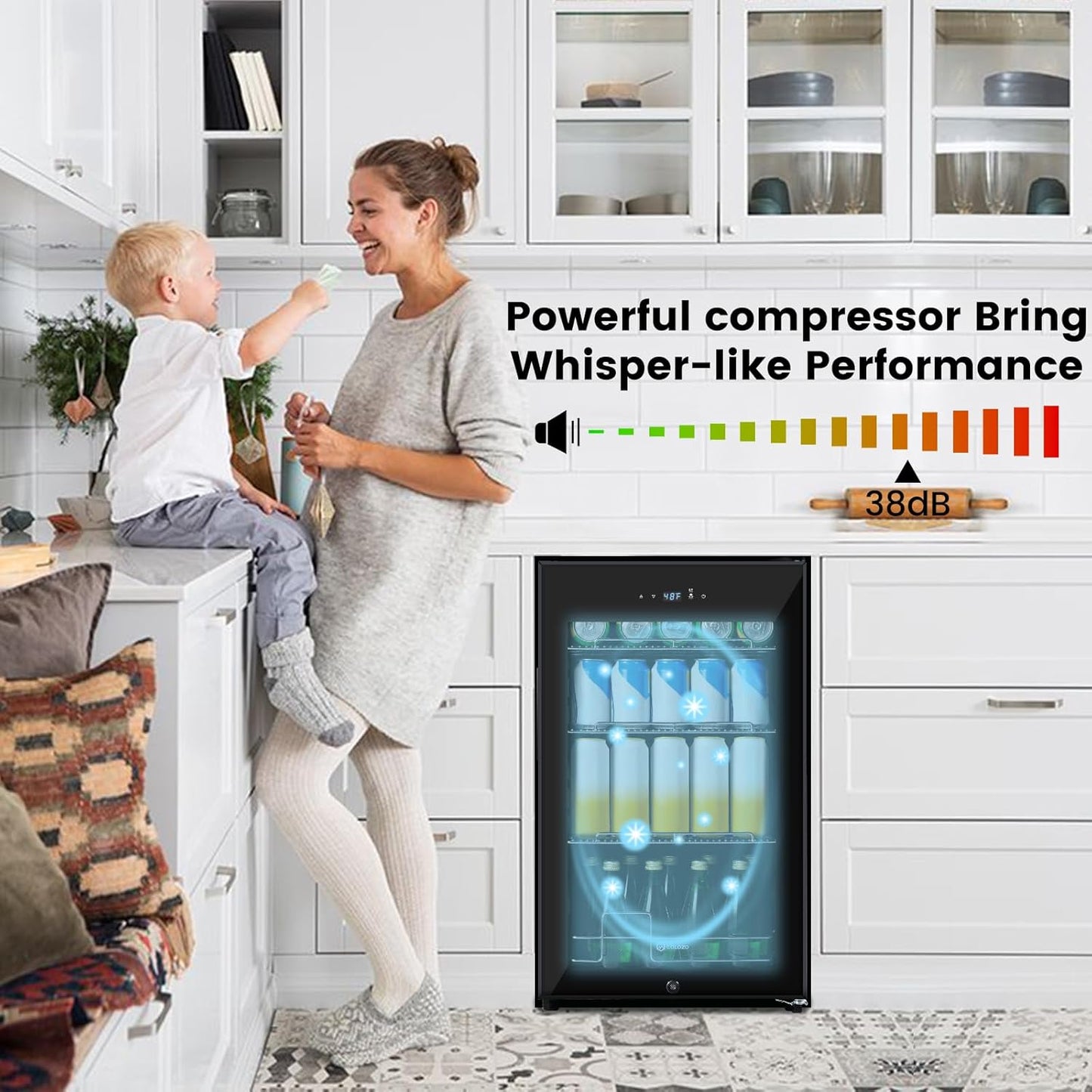 17 Inch Black Beverage Refrigerator Cooler, 96 Cans Mini Fridge with Glass Door&Lock, Beer Fridge for Soda Water or Wine, Drink Refrigerator for Home Office Bar Bedroom