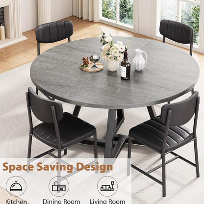 Jocoevol Round Dining Table Kitchen Dining Room Dinner Pedestal Table with Storage Shelf, Space Saving Wood Circle Industrial Furniture for Small Space (Grey, 51In)