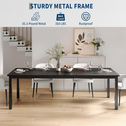 GarveeHome 70.8 in Industrial Dining Table for 6, Wooden Long Dinner Table with Mortise Tenon Design, Kitchen Table with Sturdy Metal Legs, for Dining Room Home Office Living Room, Black