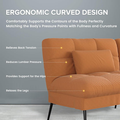 COMHOMA Convertible Sofa Bed,68″Fabric Couch with Adjustable Backrest,Loveseat Recliner Sleeper Living Room Furniture futon Set,Orange