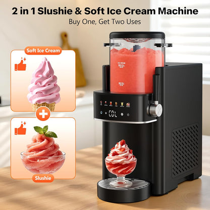 Slushie Machine, Ice Cream Maker, Slushy Machine for Home and Families, No ice needed with Rapid Chill & Temperature Control, Multi-function for Margarita, Frappé, Easy to Clean, Black
