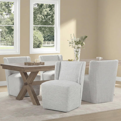 KISLOT Upholstered Dining Chairs Set of 4 with Casters, Wingback Modern Side Armless Deskchair with Rollers for Diningroom Bedroom Livingroom Reading Room, Light Grey Fabric