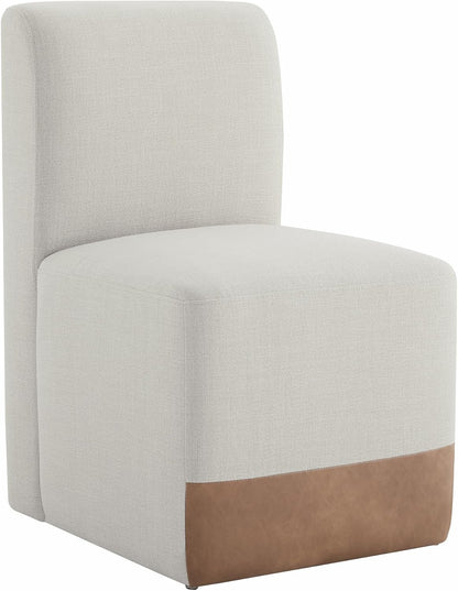 CHITA Dining Chairs with Casters Set of 4, FSC Certified Upholstered Armless Modern Rolling Dining Chairs with Rollers for Bedroom Reading Room Living Room, Linen & Cognac Faux Leather Patchwork