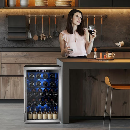 Electactic Wine Cooler 37 Bottle Freestanding Fridge with Stainless Steel Reversible Glass Door, 145 Can Beverage Refrigerator Quiet Compressor for Home Kitchen Bar, 4.5 Cu.ft Silver