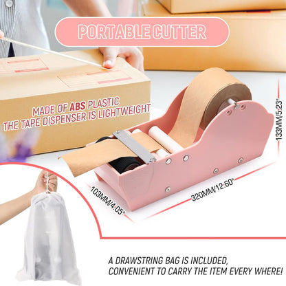 Water-Activated Tape Dispenser, Manual Kraft Gum Tape Dispenser, Width Adjustable 1.18-3.15", Light Weight & Portable Packing Tape Dispenser Set, Light Pink