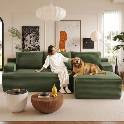 96" Sectional Couches for Living Room Cloud Couch Sofa with L-Shape Upholstered Boneless Couchs Modern Modular Sectional Couch with Chaise (Green, 96" W+Right Facing Chaise+2Seaters)