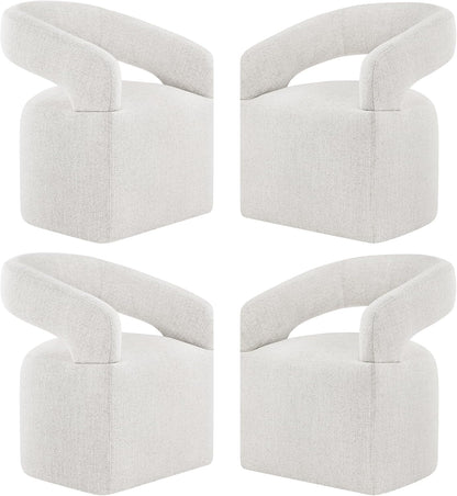 KISLOT Upholstered Dining Chairs with Casters, Modern Barrel Side Armchair with Rollers for Dining Room, Bedroom, Kitchen, Reading Room, Beige, Set of 4