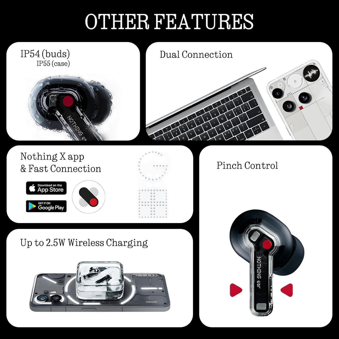 Nothing Ear Wireless Earbuds Bluetooth, 45dB Hybrid Smart ANC Earbuds, 11mm Deep Bass Boost, Hi-Res Audio with LDAC & LHDC 5.0, 6 Mics Call, 40.5H Playtime with Fast Charging Case, ChatGPT Supported