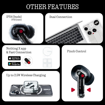 Nothing Ear Wireless Earbuds Bluetooth, 45dB Hybrid Smart ANC Earbuds, 11mm Deep Bass Boost, Hi-Res Audio with LDAC & LHDC 5.0, 6 Mics Call, 40.5H Playtime with Fast Charging Case, ChatGPT Supported