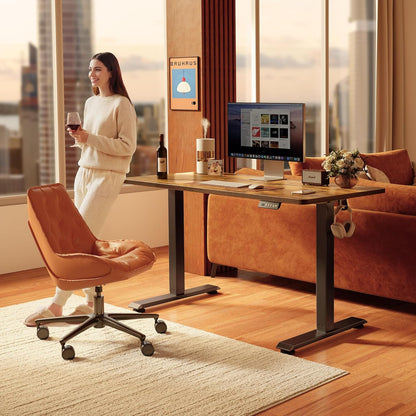 FEZIBO 48 x 24 Inchs Electric Standing Desk, Height Adjustable, Sit Stand Up, Computer Office Desk with Splice Board, Black Frame/Rustic Brown Top