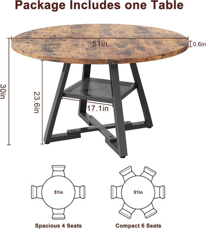 Jocoevol 51'' Round Dining Table for 6,Kitchen Dining Room Circle Dinner Pedestal Table,Space Saving Wood Kitchen & Dining Room Furniture (Vintage, 51In)