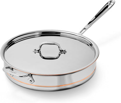 All-Clad Copper Core 5-Ply Stainless Steel Sauté Pan with Steel Lid 5 Quart Induction Oven Broiler Safe 600F Pots and Pans, Cookware Silver