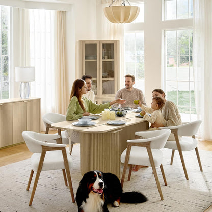 HULALA HOME Dining Chairs with Arm Set of 4, Mid-Century Modern Upholstered Kitchen Dining Room Chair with Solid Wood Legs & Curved Backtrst, Armchairs Accent Chairs for Living Room - Ivory