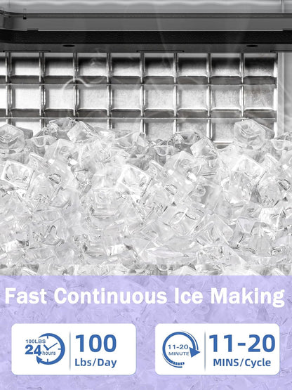 COWSAR Commercial Ice Maker Machine 100Lbs/24H, Stainless Steel Undercounter Ice Maker with 33Lbs Storage Capacity, Self-Cleaning Freestanding Ice Machine for Home, Bar, Restaurant, Office, Outdoor