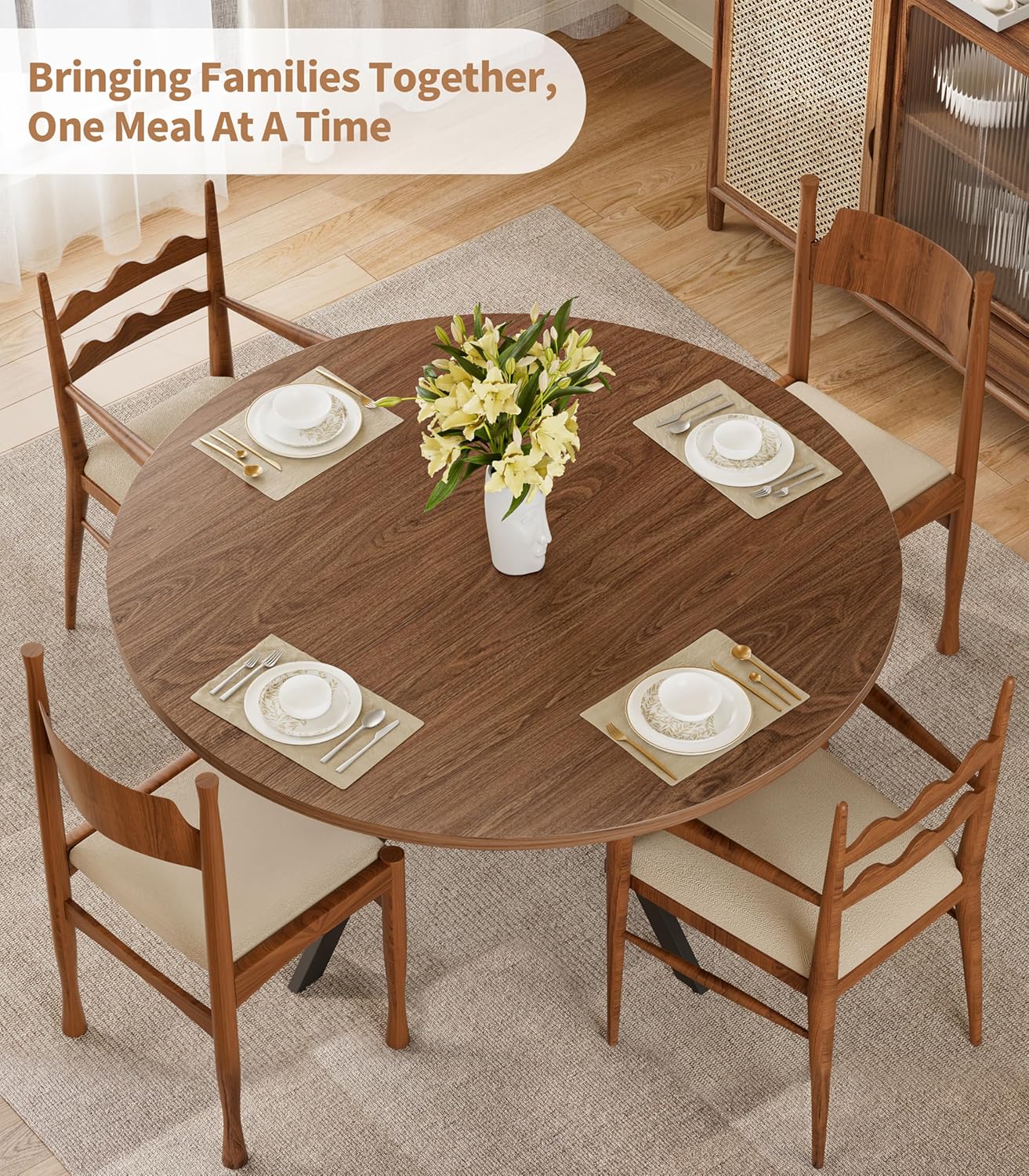 42" Round Dining Table for 4, Farmhouse Kitchen Table with Storage, Space Saving Circle Dinner Table, Rustic Wood Kitchen & Dining Room Tables with Metal Legs for Kitchen, Living Room, Dining Room