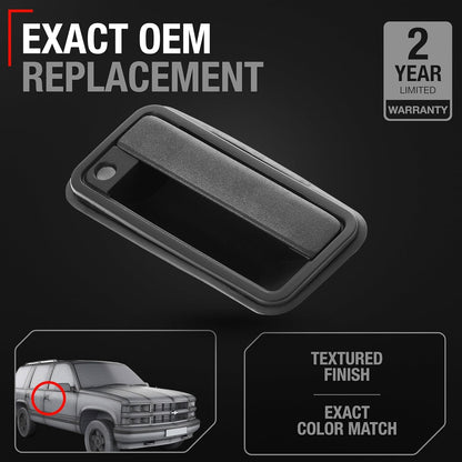 T1A Exterior Front Passenger Door Handle, Upgraded Metal - Compatible with 1995-2000 Chevrolet, GMC C/K 1500 2500 3500 Suburban Tahoe Yukon; 1999-2000 Cadillac Escalade - Textured Black - OEM 1574223