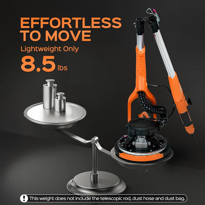 Drywall Sander Tool, KUPERIA 8.5 Amp Popcorn Ceiling Removal Tool with 7 Variable Speed 800-1800RPM,Electric Drywall Sander with Extendable Handle,LED Light,6 Basic Sand Paper& 6 Grid Sandpaper,Orange