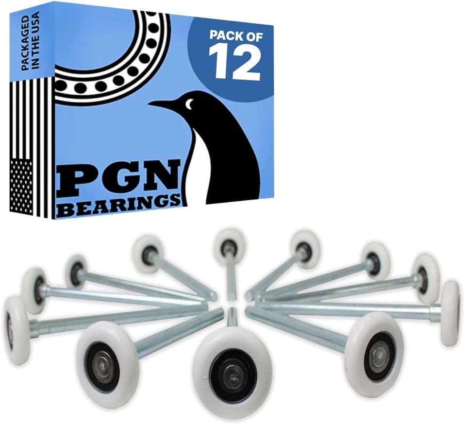 PGN Garage Door Rollers Replacement (12 Pack), Nylon Wheels, 6200-2RS Sealed Bearings, 7" Stem, Quiet & Heavy Duty Garage Door Rollers for Residential Doors