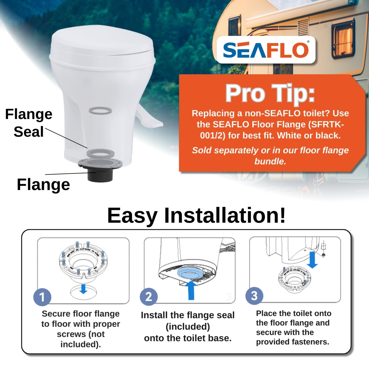SEAFLO RV Toilet - Residential Height, Gravity Flush, Soft Close