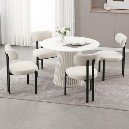 LukeAlon Faux Leather Dining Chairs Set of 6, Modern Curved Back Armless Kitchen Chairs with Black Metal Legs Upholstered Dining Room Chairs Reception Guests Chair for Restaurant Office, White