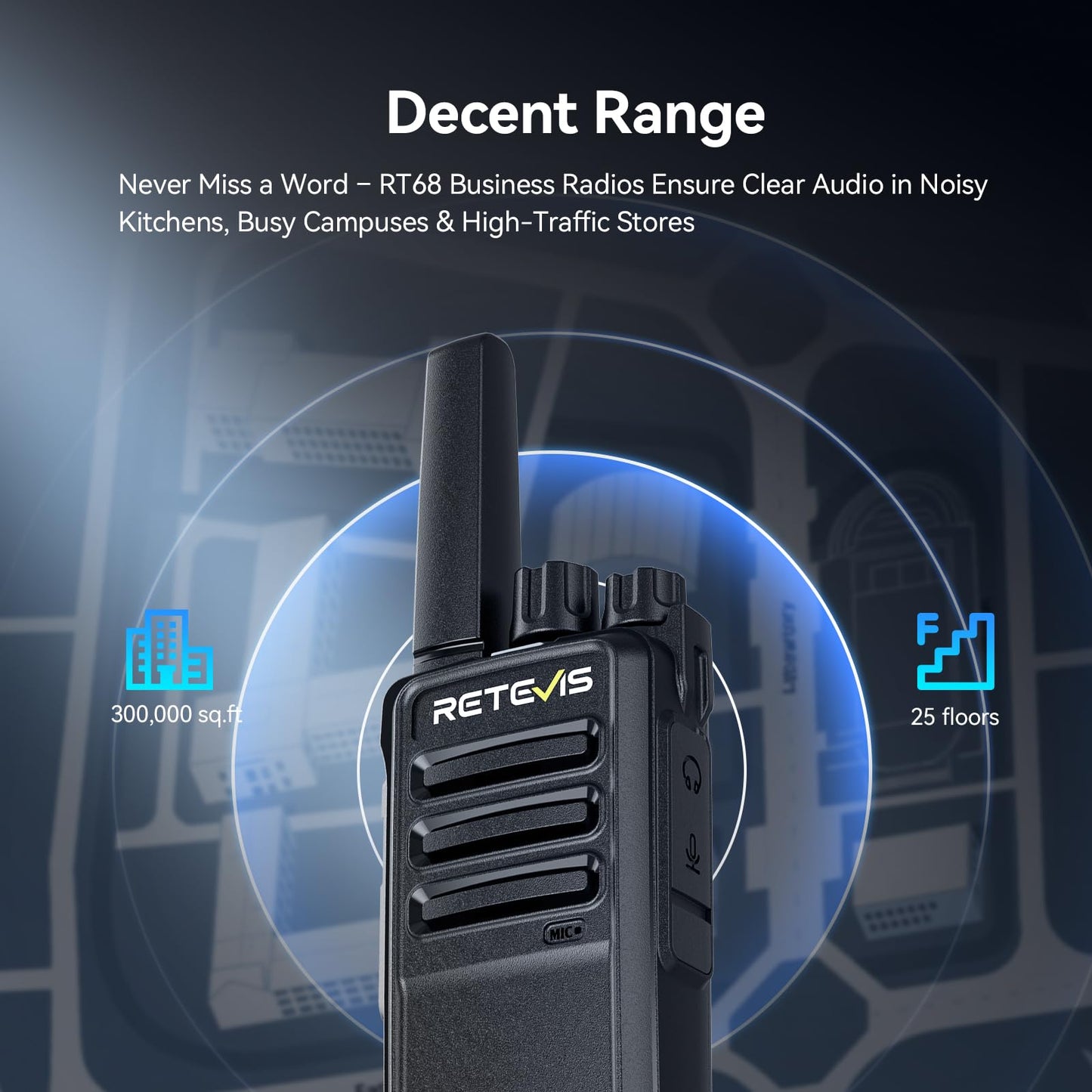 RETEVIS RT68 Walkie Talkies 6 Pack with Earpiece and Charger
