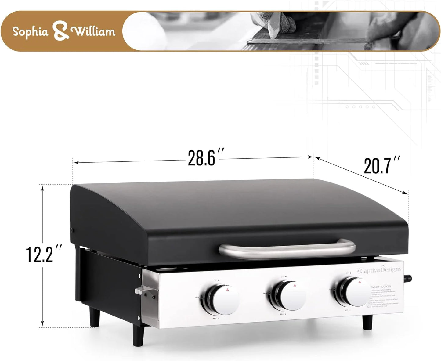 Burner Gas grill with side burner and enameled cast iron grille 42,000BTU outdoor cooking stainless steel propane grill Garden grill, silver