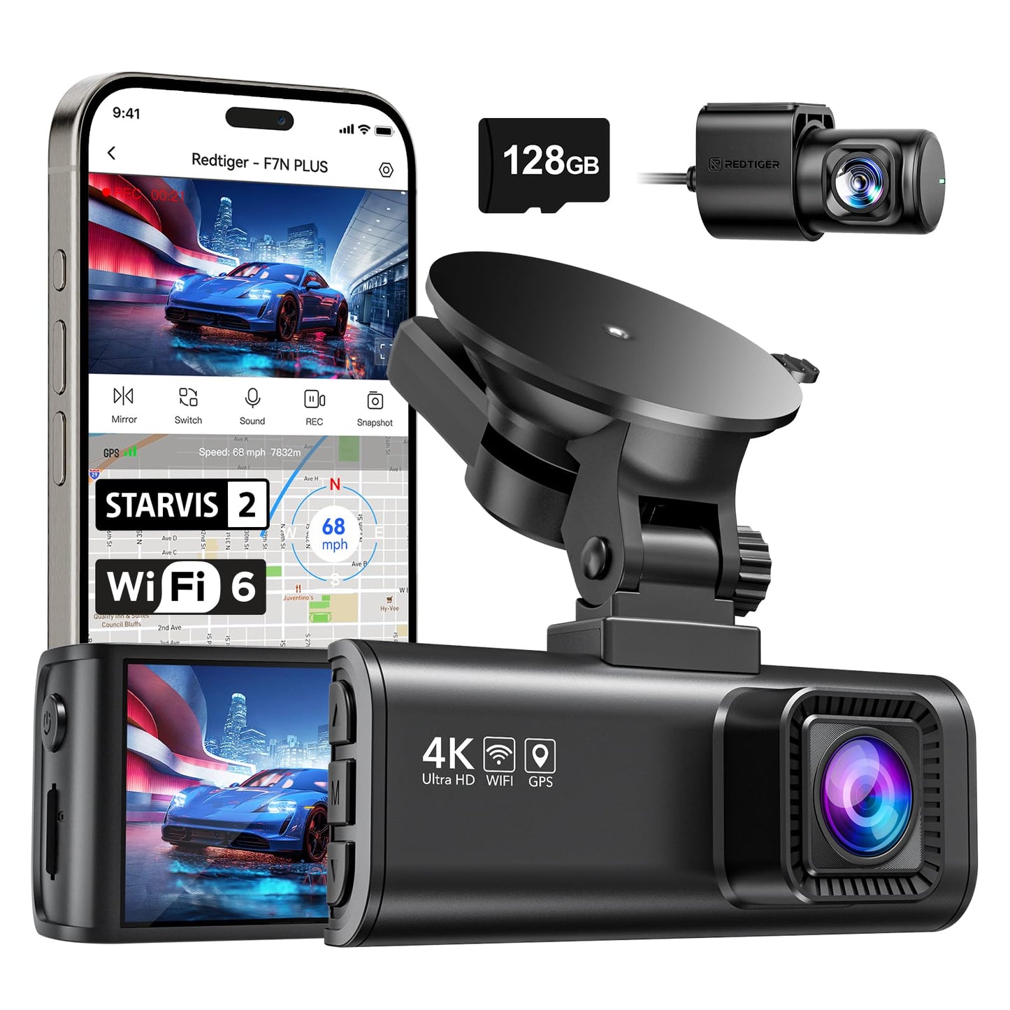 REDTIGER 4K Dash Cam Front Rear with GPS, Night Vision
