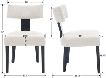 RIVOVA Mid Century Modern Dining Chairs Set of 6 Farmhouse Linen Fabric Upholstered Dining Room Chairs Kitchen Chairs with Curved Backrest Black Wood Legs, Beige