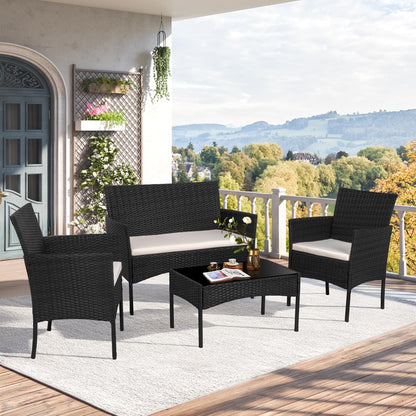 SHINTENCHI 4 Piece Wicker Patio Furniture Set with Glass Table