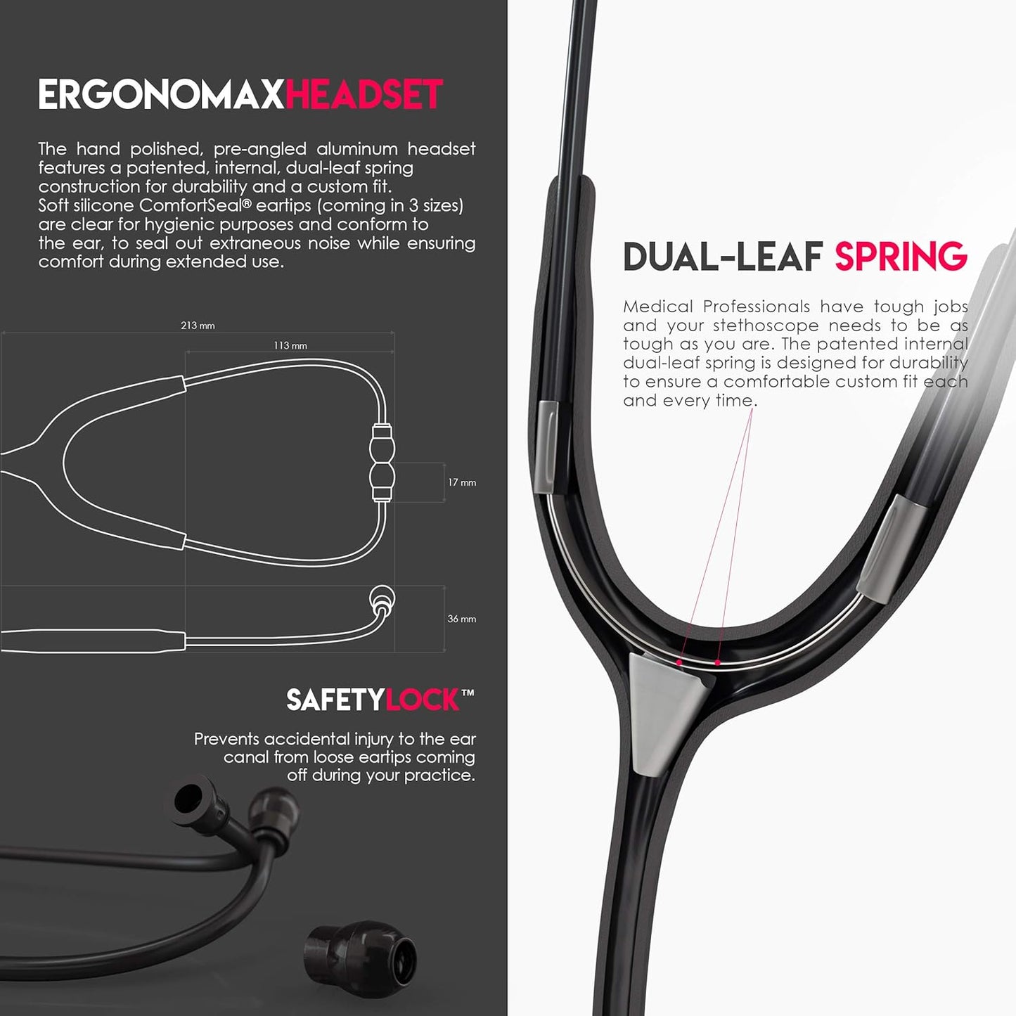 MDF Instruments, Acoustica Lightweight Stethoscope for Doctors, Nurses, Students, Home Health Use, Adult, Dual Head, White Tube, Pink Pinkore Chestpiece-Headset, MDF747XPPO29