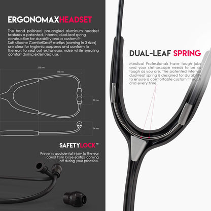 MDF Instruments, Acoustica Lightweight Stethoscope for Doctors, Nurses, Students, Home Health Use, Adult, Dual Head, White Tube, Pink Pinkore Chestpiece-Headset, MDF747XPPO29