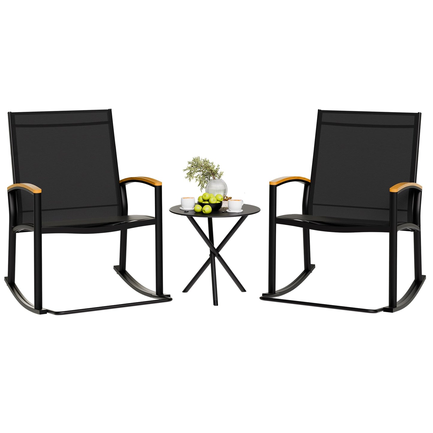 SHINTENCHI 3 Piece Outdoor Rocking Bistro Set - Black Patio Furniture