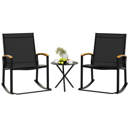 SHINTENCHI 3 Piece Outdoor Rocking Bistro Set - Black Patio Furniture