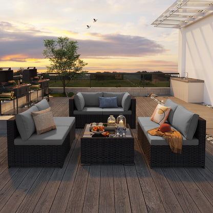 QSUN 7 Pieces Outdoor Patio Wicker Furniture Set, Grey
