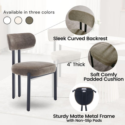 LukeAlon Chenille Dining Chairs Set of 6, Modern Upholstered Armless Kitchen Chairs with Black Metal Legs Curved Back Dining Room Chairs Reception Chair for Living Room Office, Green