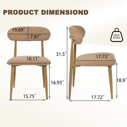 FREKEN Modern Upholstered Dining Chairs Set of 8, Mid-Century Metal Frame with Wood Grain, Linen Fabric Side Chair for Kitchen Dining Room, 350lbs Capacity, Brown