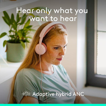 Logitech Zone Wired 2 - Noise-Canceling Headset with Adaptive Hybrid ANC, USB-C with USB-A Adapter - Rose