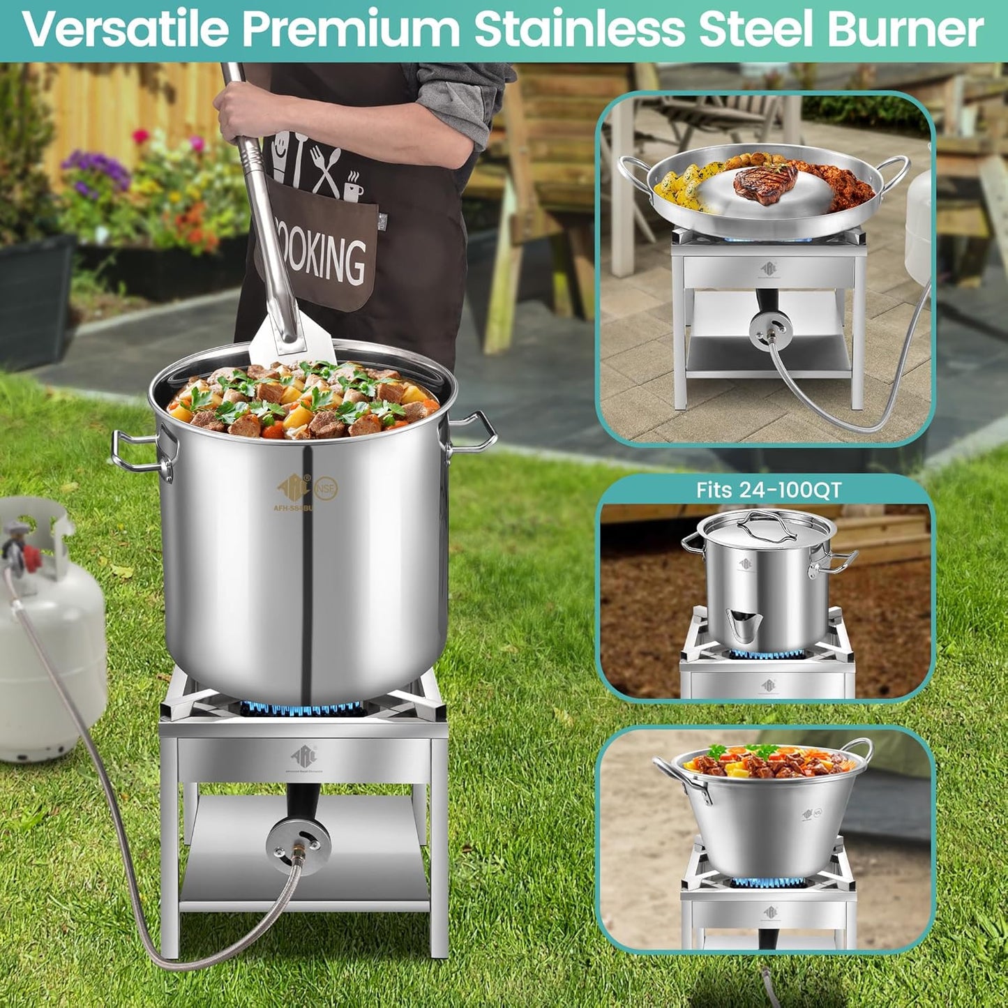 ARC 100QT Stainless Steel Seafood Boil Pot with 200,000BTU Propane Burner, w/Basket for Outdoor Deep Fryer-Large Cooking Pot for Turkey Fryer Crab Crawfish Shrimp Lobster Boiling Stock Pot