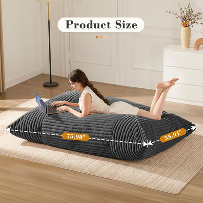 3-in-1 Giant Bean Bag Chair for Adults & Kids, Convertible Floor Sofa to Mattress, Memory Foam Beanbag Chair with Washable Cover, Multi Functional Lounge Couch for Bedroom, Living Room (Dark Grey)