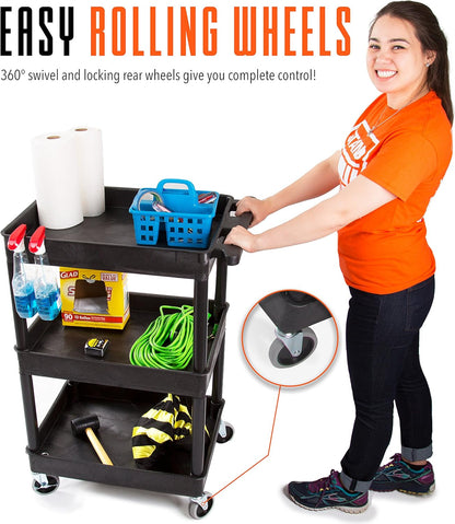 Stand Steady Tubstr Compact Utility Cart, Black, 2.5 in Deep Tub Shelves, 300 lbs Weight Capacity