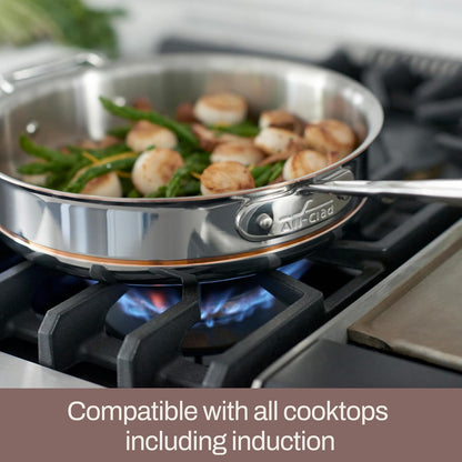 All-Clad Copper Core 5-Ply Stainless Steel Sauté Pan with Steel Lid 5 Quart Induction Oven Broiler Safe 600F Pots and Pans, Cookware Silver