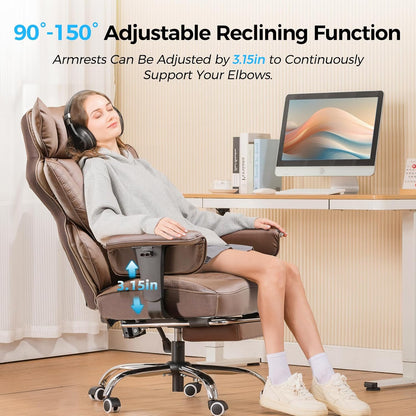 GTPLAYER Big and Tall Gaming Chair 400lbs Heavy Duty Office Chair with Foot Rest & Ergonomic Pocket Spring Lumbar Support, High Back 3D Saddle Shaped Cushion for Back Pain Relief, Brown
