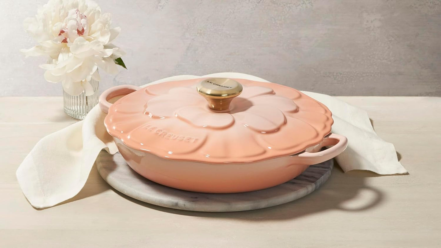 Le Creuset Signature Enameled Cast Iron Petal Braiser, 2.25qt., Peche w/Light Gold Knob