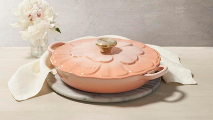 Le Creuset Signature Enameled Cast Iron Petal Braiser, 2.25qt., Peche w/Light Gold Knob